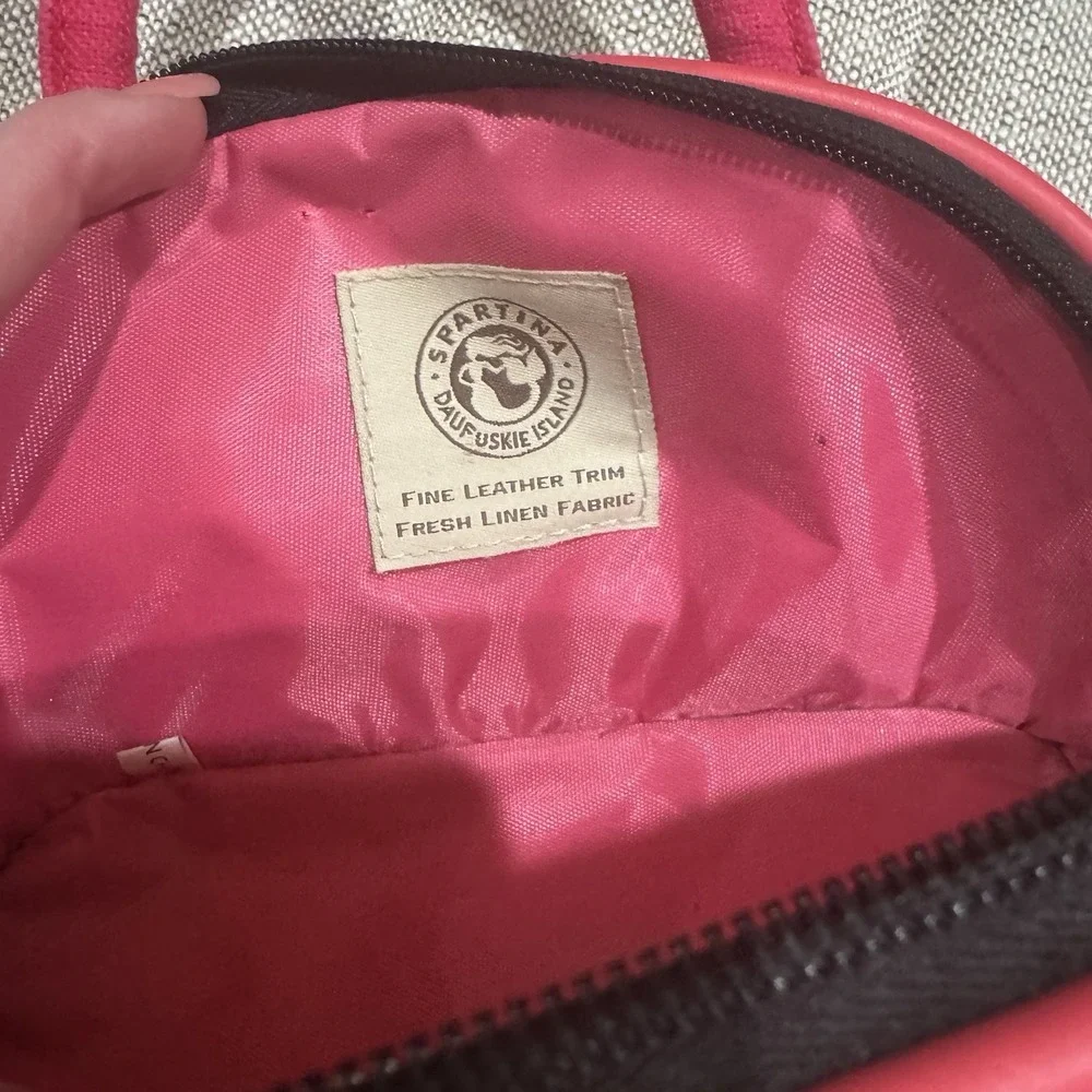 Spartina Makeup Purse Bag 449 Black‎ Tan Pink Linen Small Zip Close Travel